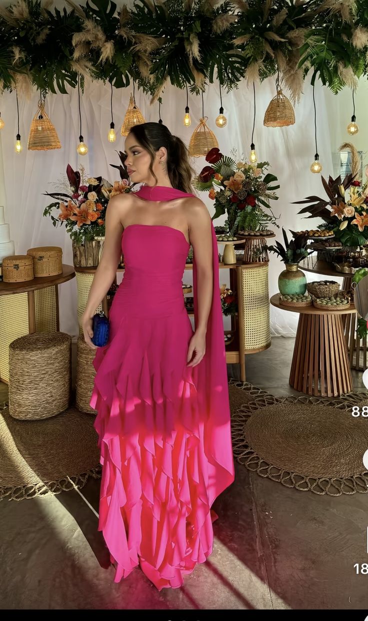Sexy A-Linien-Abendkleid aus pinkfarbenem Chiffon, trägerlos, für Damen, Partykleid, langes formelles Ballkleid, 18. Geburtstagskleid AB1294