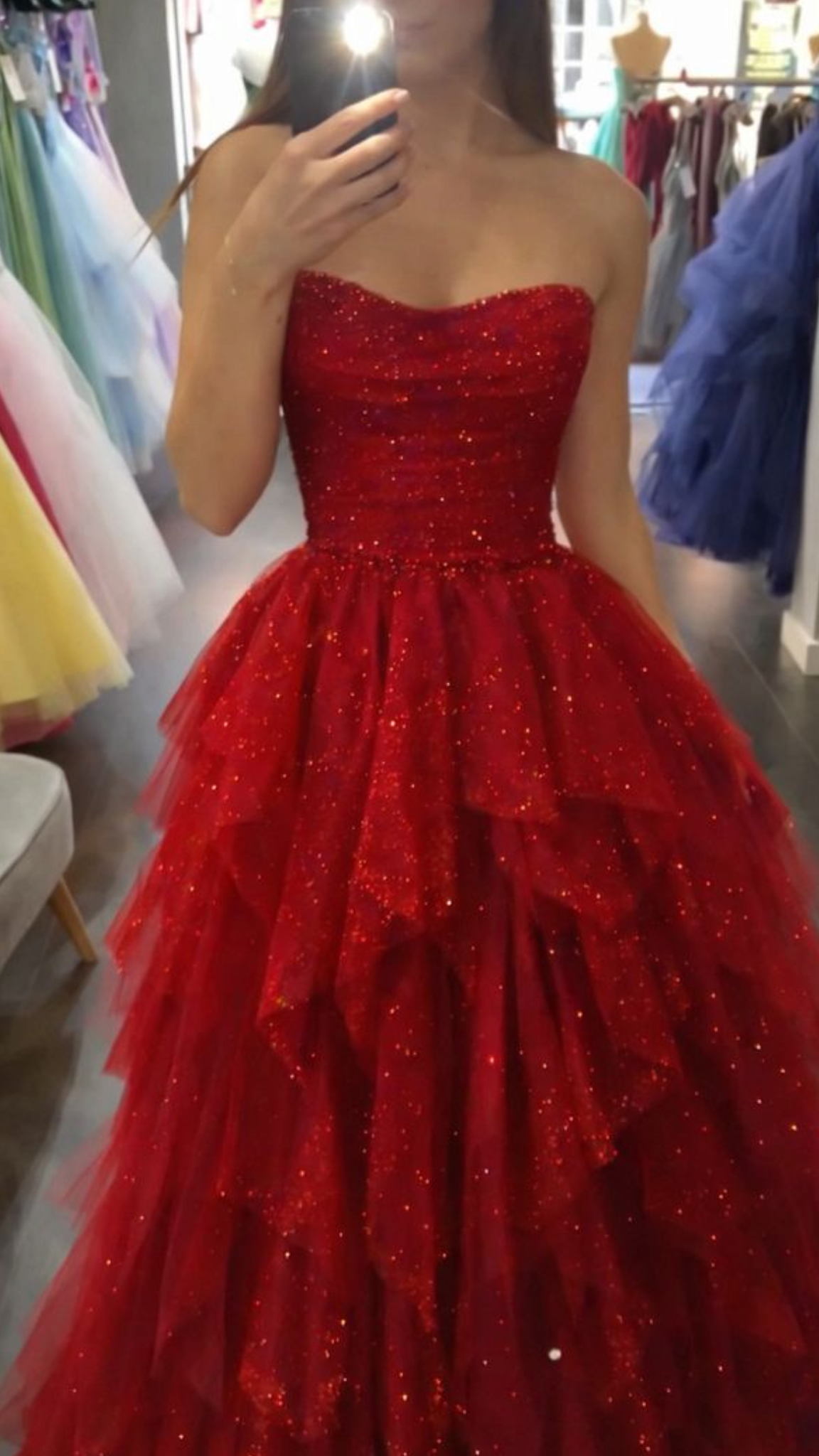 Aesthetic Princess Red Prom Dress Fairytale Ball Gown Sweetheart Sequin Long Formal Dresses RC1353