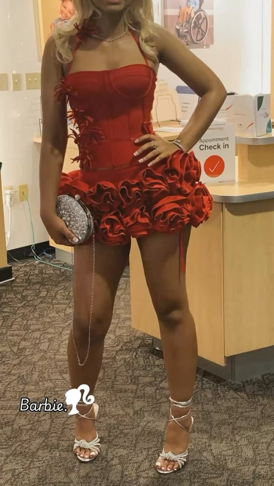 Sexy Sheath Tight Halter Red Satin Mini Graduation Dresses Short Inspo Senior Homecoming Outfits RB3517