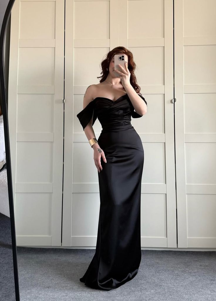 Schwarzes, schulterfreies Meerjungfrauen-Abendkleid mit Falten, lang, elegant, für Teenager-Mädchen, AB2175