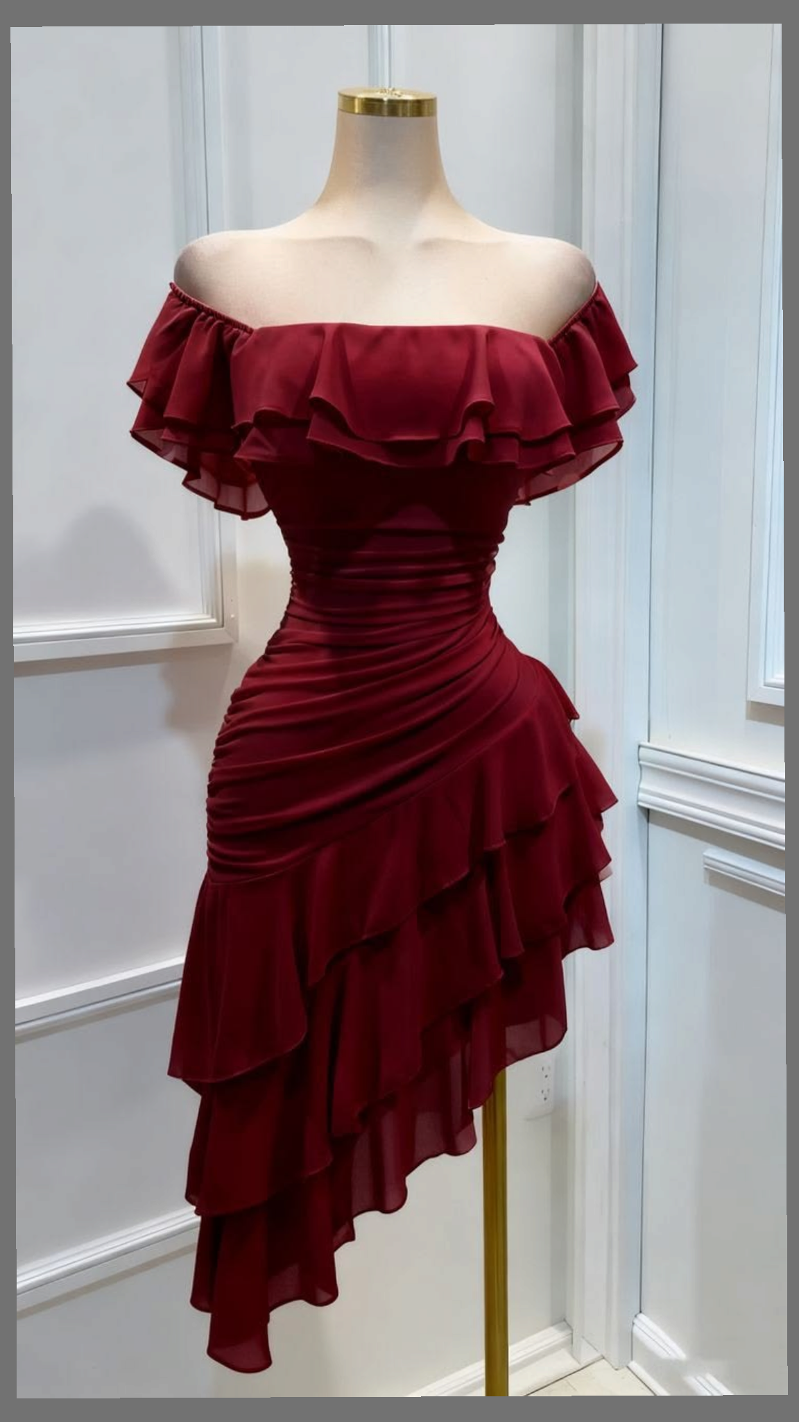 Fabulous Sheath Off The Shoulder Burgundy Chiffon With Sleeves Homecoming Dress Inspo Ideas Party Dresses RB6889
