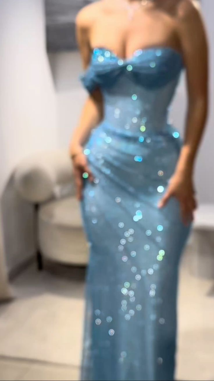 Elegant Mermaid Sweetheart Sequin Blue With Pleated Prom Dresses For Teens Formal Dress 18th Birthday Outfits Prom Gown RB1503