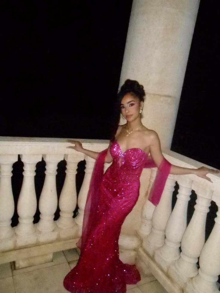Sexy Mermaid Sweetheart Fuchsia Sequin With Scarf Long Prom Dress Birthday 16th Party Outfits RC1356