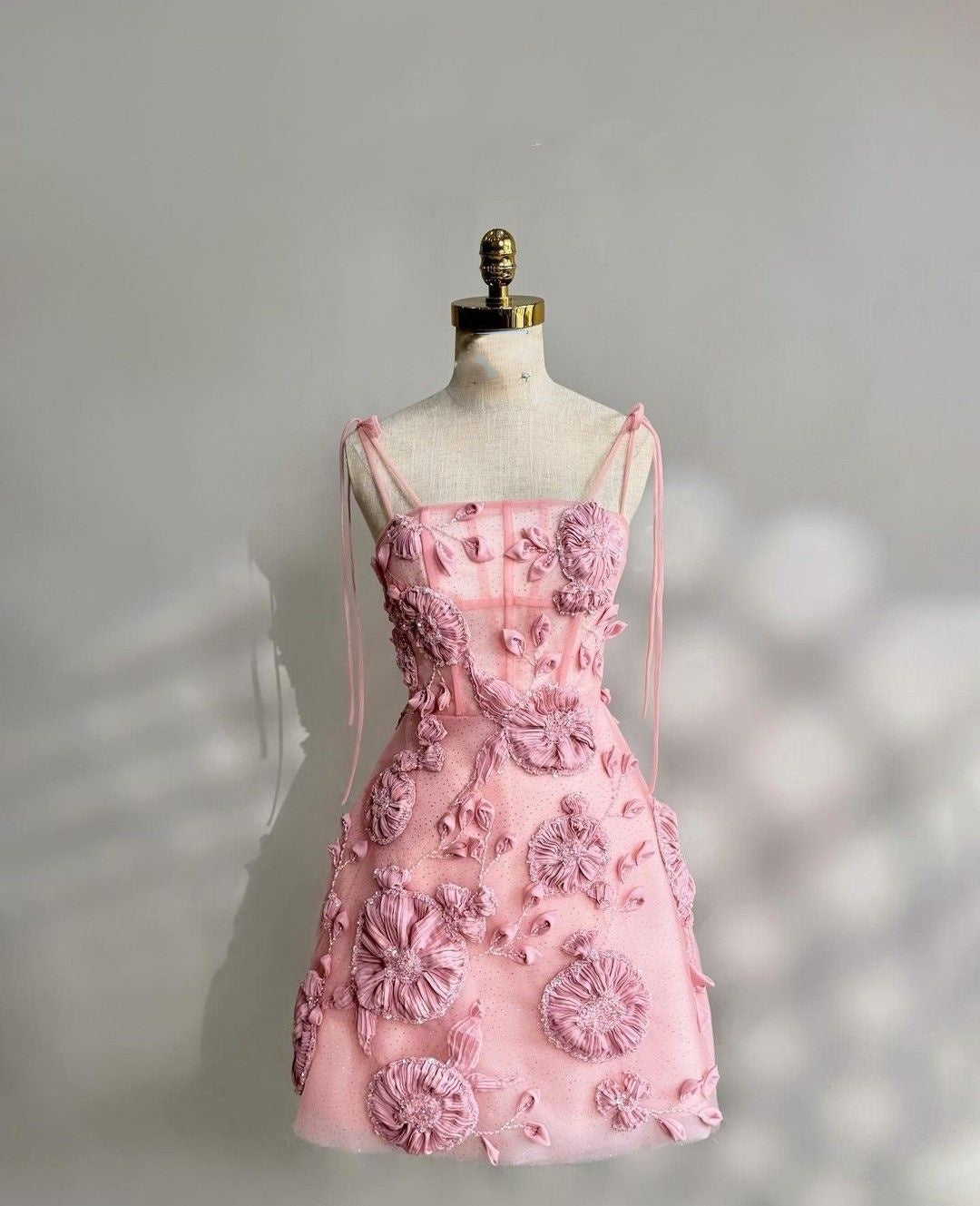 Flirty Short Homecoming Dresses A line Spaghetti Strap Pink Floral Freshman High Shool Graduation Mini Hoco Outfit RB4599