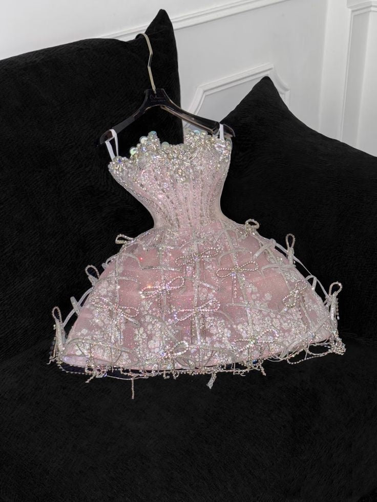 Fabulous Ball Gown Strapless Pink Sequined Mini Homecoming Dress Inspo Ideas Party Dresses RB6892
