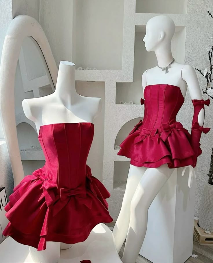 Pretty Ball Gown Strapless Red Satin Mini Homecoming Dresses High Shool Grad Hoco Outfits RB4601