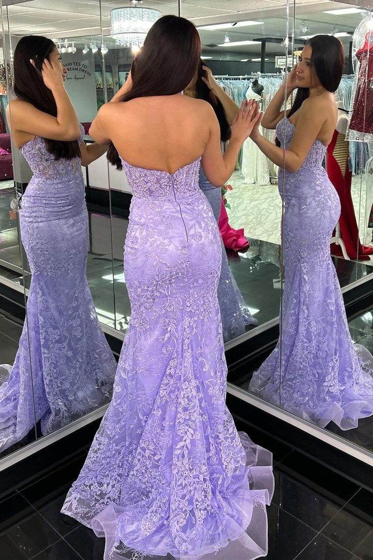 Robe de bal longue trompette à décolleté en cœur et application de dentelle - Inspiration pour une tenue de soirée N248