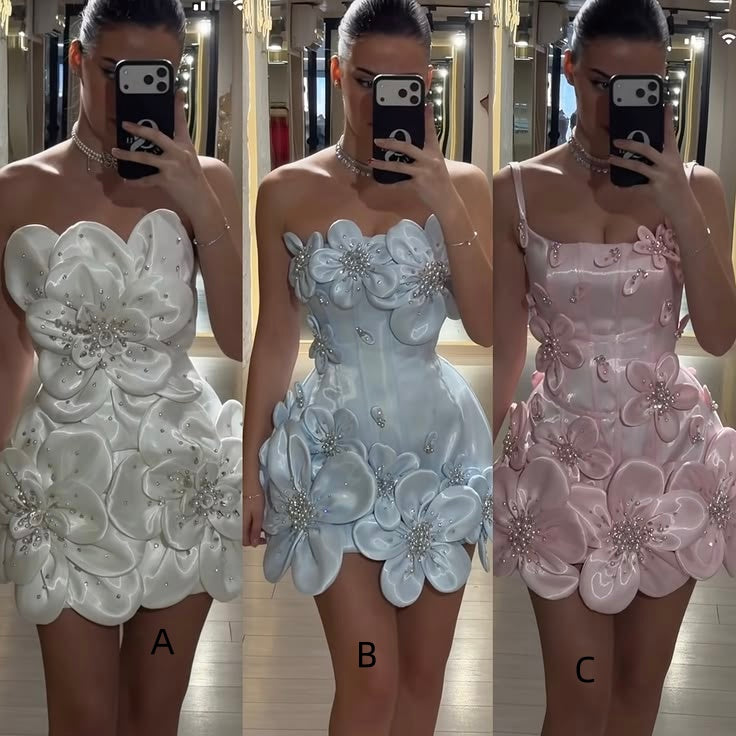 Robe courte de retour à la maison en satin bustier avec fleurs 3D pour le 20e anniversaire Hoco RB4159