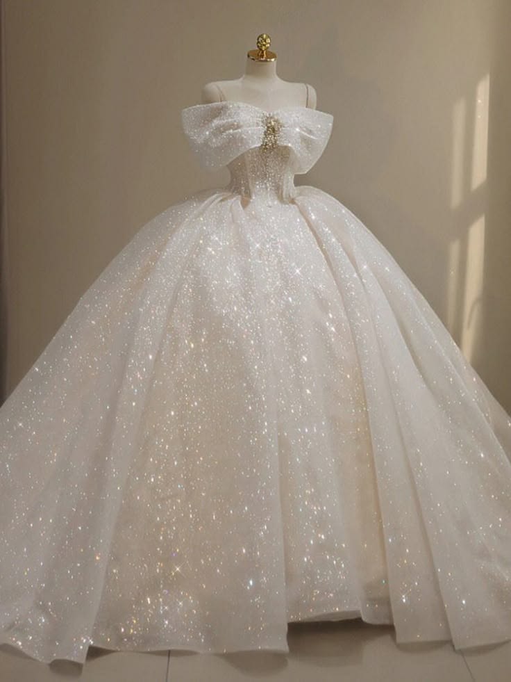 Modest Wedding Dress Ball Gown Off The Shoulder Sequin White With Ruffled Floor Length Bridal Gown RC1415