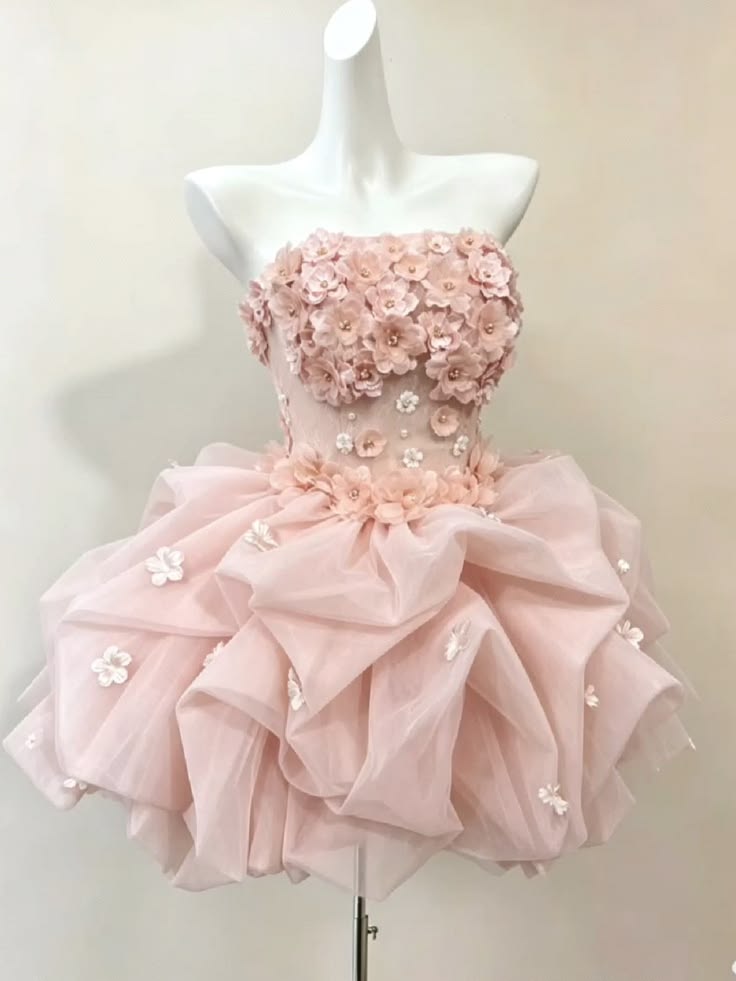 Pretty Ball Gown Strapless Pink Flowers Homecoming Dress Inspo Short High School Senior For Teens Graduation Dresses RB6898