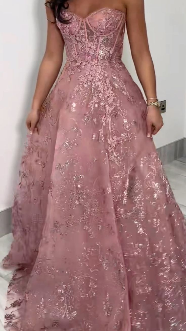 Robes de bal de soirée sexy en ligne A avec décolleté en cœur et paillettes roses, longues et sans manches N2307