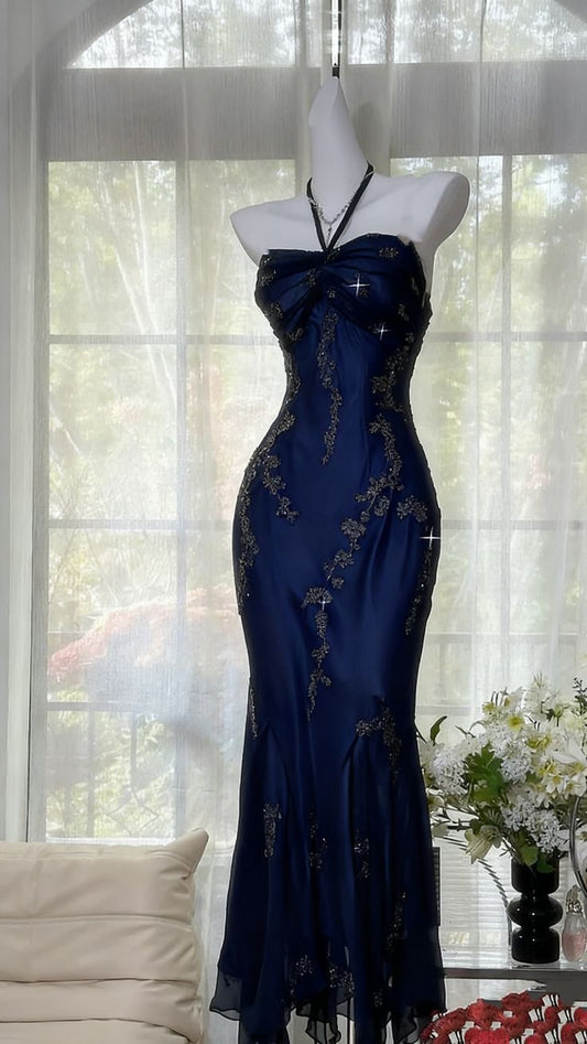 Modest Mermaid Halter Dark Green Chiffon Prom Dresses Party Dress 20th Birthday Outfits Graduation Dress N1616