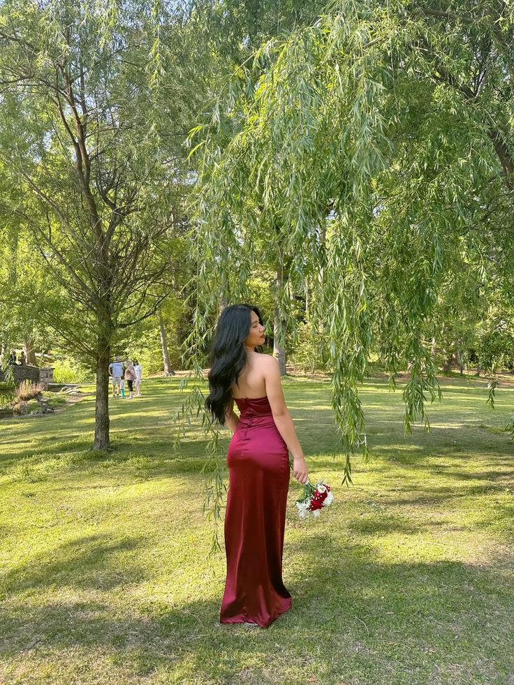 Unique Mermaid Strapless Burgundy Satin Prom Dresses Long Party Dress Birthday Outfits Prom Gown RB1307