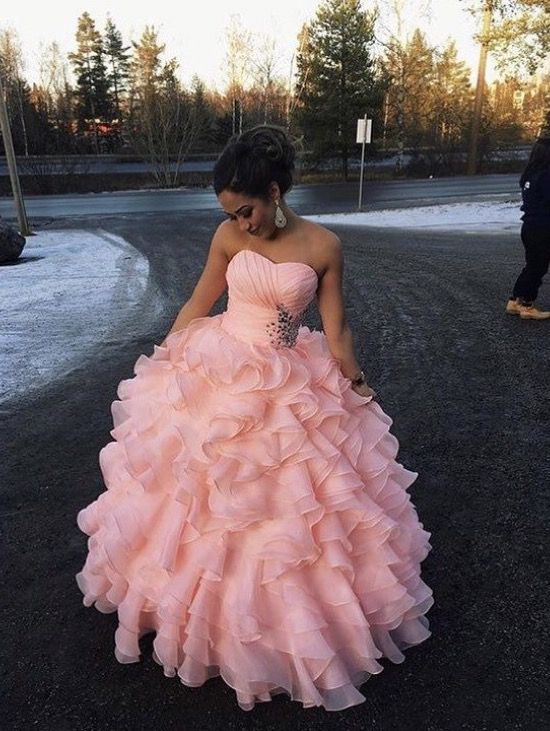 Robe de bal rose à décolleté cœur, robe de soirée longue sans manches N1906