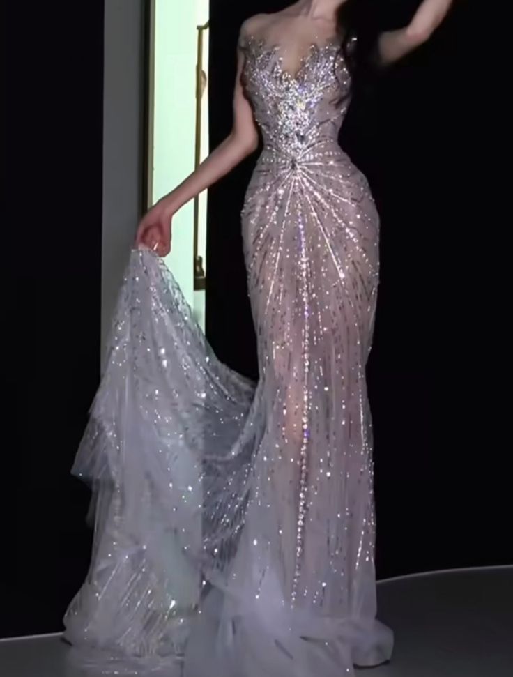 Sparkly Mermaid Sweetheart White Sequins For Women Party Dresses Long Formal Prom Dress Inspo 22th Birthday Gown AB1385