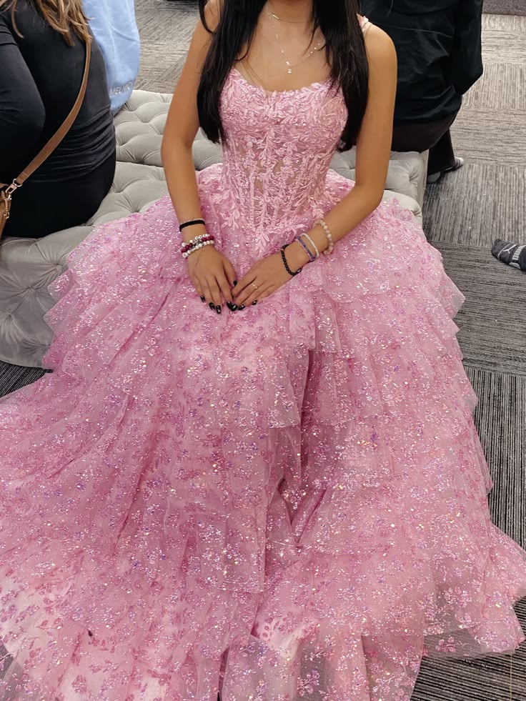 Aesthetic Princess Pink Prom Dress Fairytale Ball Gown Spaghetti Straps Lace Appliques Long Formal Dresses RC1364