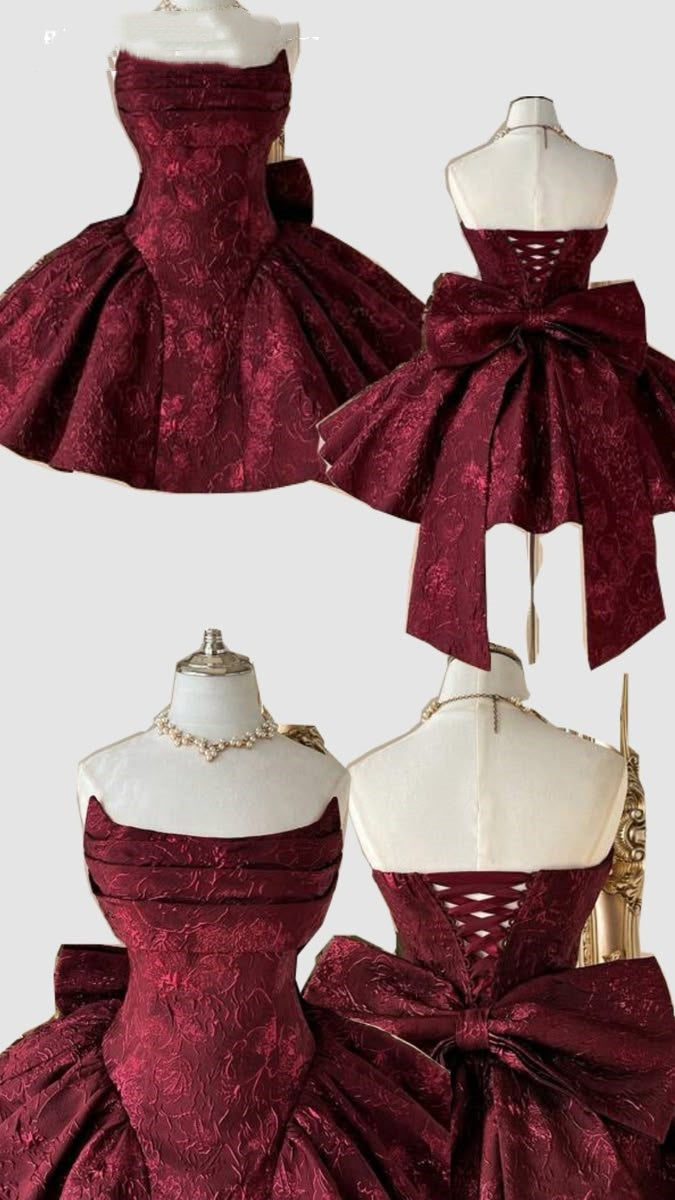 Aesthetic Hoco Photo Ideas Ball Gown Strapless Burgundy Short Homecoming Dresses Senior Year Cocktail Hoco Outfits RB8921
