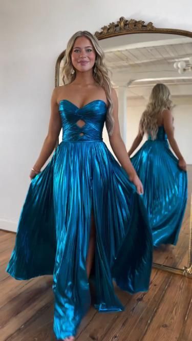 Robe de bal sirène simple en satin bleu sans manches avec fente, bustier cœur, pour femme, jeune fille, adolescente, N2308