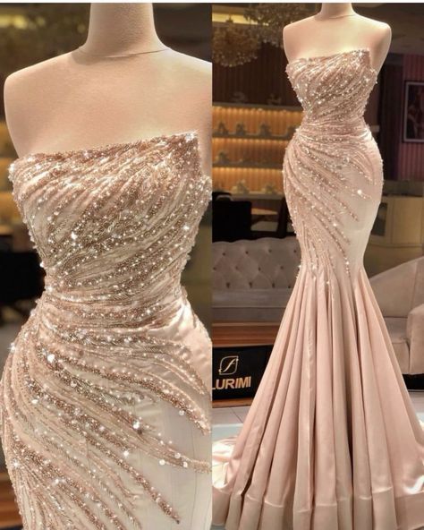 Satin Prom Dress Sexy Mermaid Strapless Ruffled Beaded Long Party Evening Formal Gown RC1174