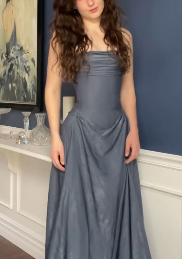 Cocktailkleid für Damen, Etuikleid, trägerlos, grau, plissiert, lang, für Abschlussfeier, Ballkleid AB1890