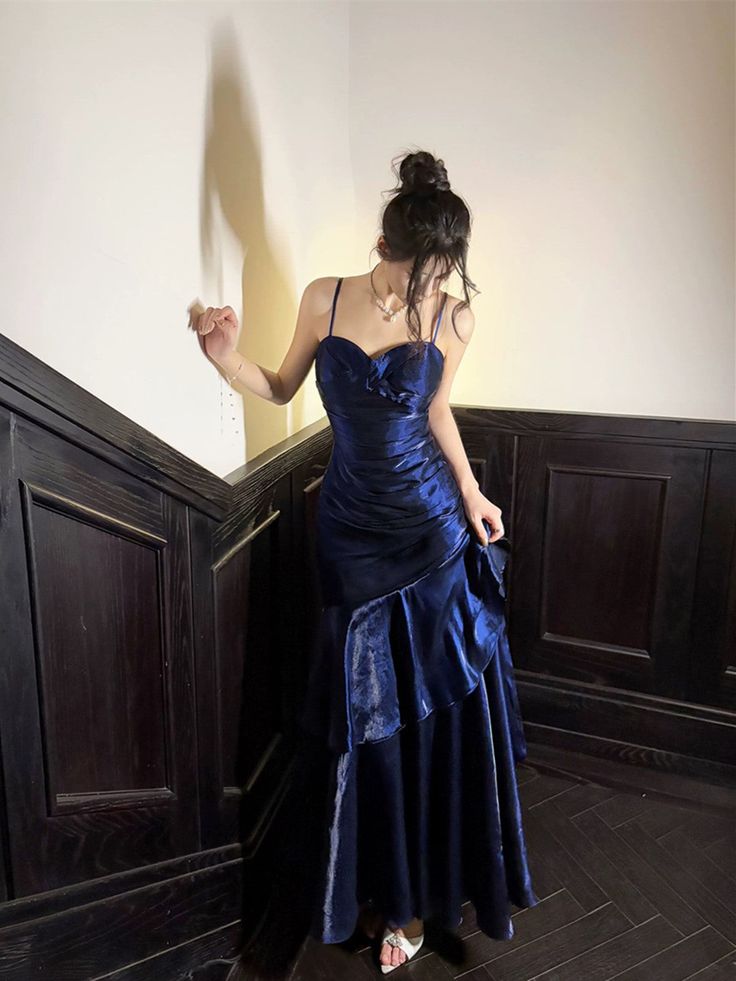Navy Blue Sweetheart Straps Mermaid Party Dress, Navy Blue Sweetheart Prom Dress For Women AB1459