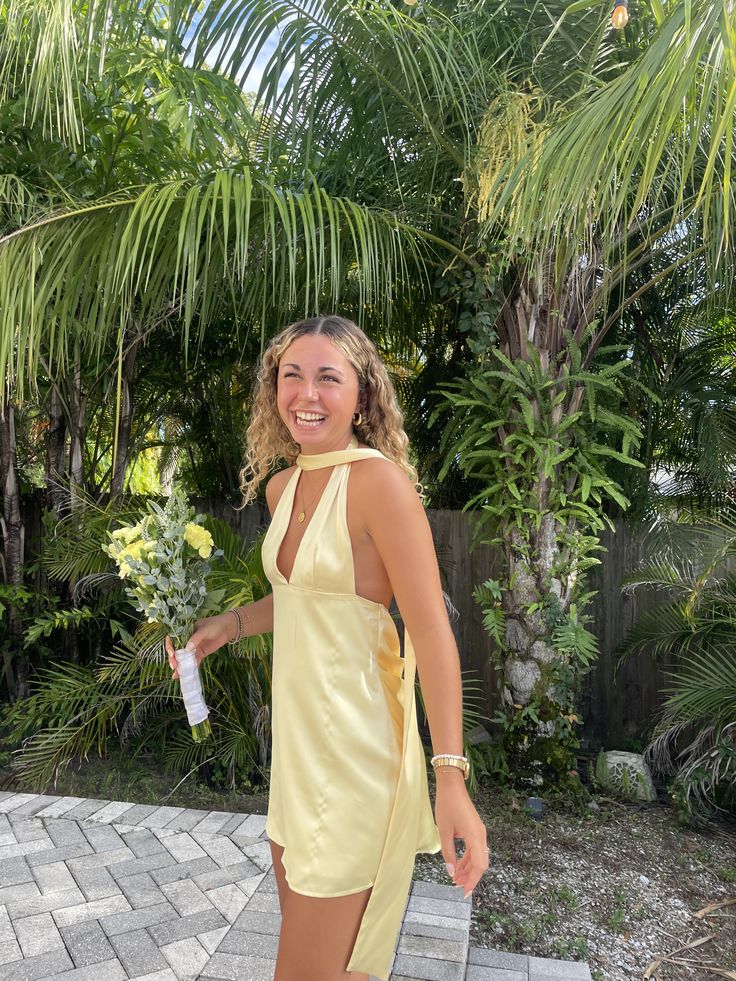Yellow Satin V Neck A-Line Sleeveless Short Homecoming Dress University Ideas Inspo Short Hoco Court Gowns RB7261