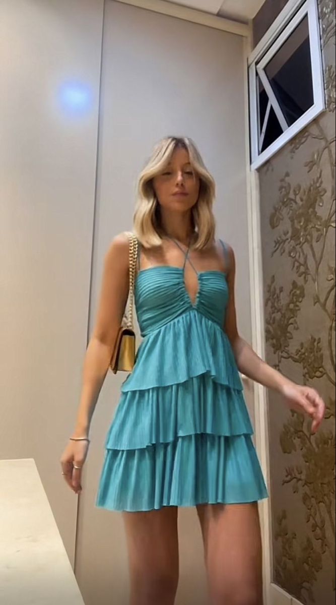 Einzigartiges A-Linie Neckholder-Kleid in Blau, kurz, für den 18. Geburtstag, Freshman Homecoming-Kleid, Cocktailkleid RB024