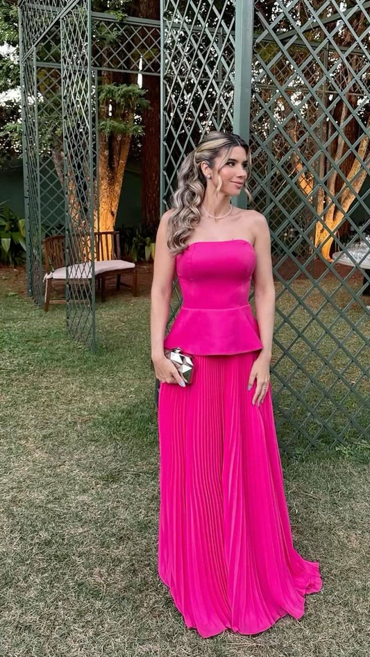 Modest Sheath Strapless Hot Pink Chiffon Prom Dresses Inspo Simple Long Prom Gowns With Scarf AB257
