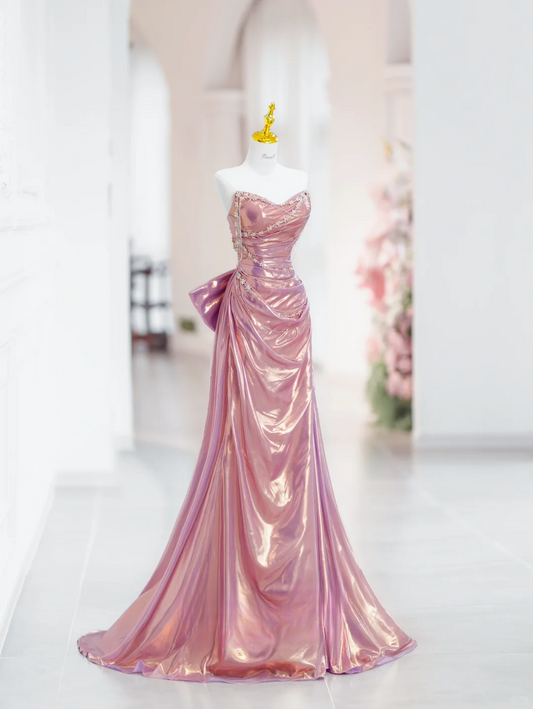 Elegant Mermaid Sweetheart Pink Satin Long Floor Length Prom Dress Inspiration Long Prom Dresses DH2815