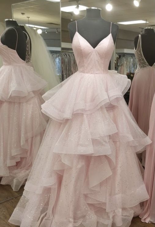 Elegantes Ballkleid mit Spaghettiträgern, hellrosa, langes Tüllkleid, Vestidos De Dia AB583