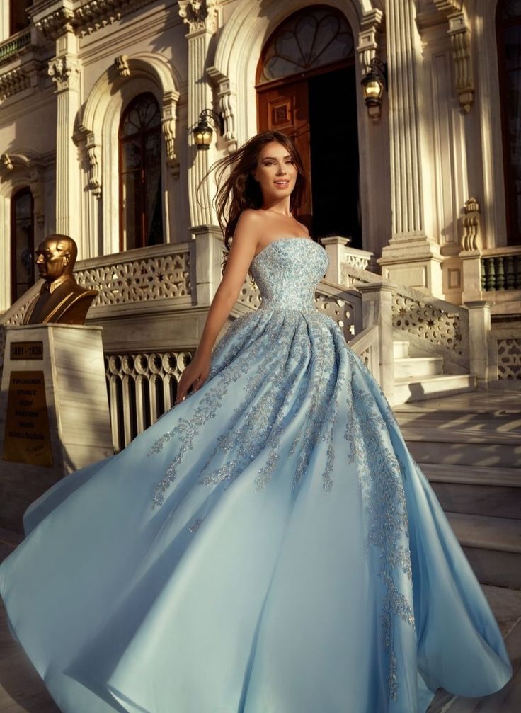Elegantes, trägerloses, blaues Pailletten-Ballkleid mit offenem Rücken – Inspiration für Damen und Mädchen, formelle Partykleider, lange Abiballkleider AB1815