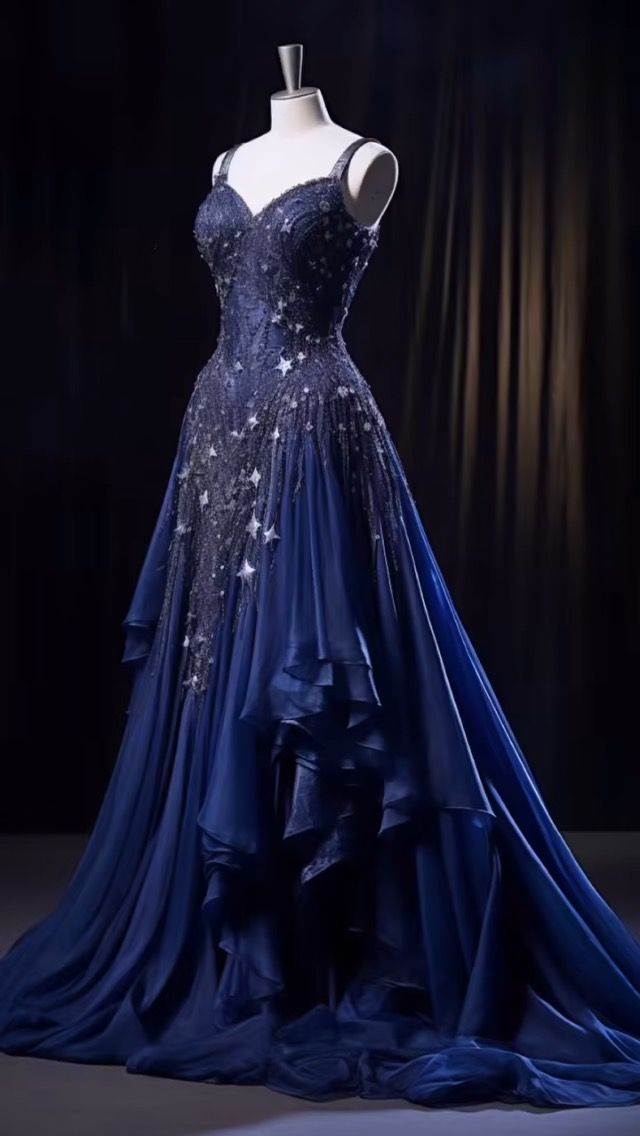 Unique Ball Gown Sweetheart Navy Blue Chiffon With Lace Long Prom Dresses Formal Gown Inspo Evening Outfit AB750