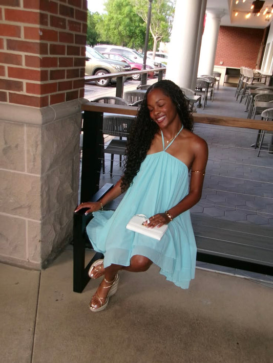 Sexy Homecoming Outfit Ideas A Line Halter Sleeveless Blue Chiffon For Teens High School Ideas Inspo Senior Party Graduation Dresses RB7308