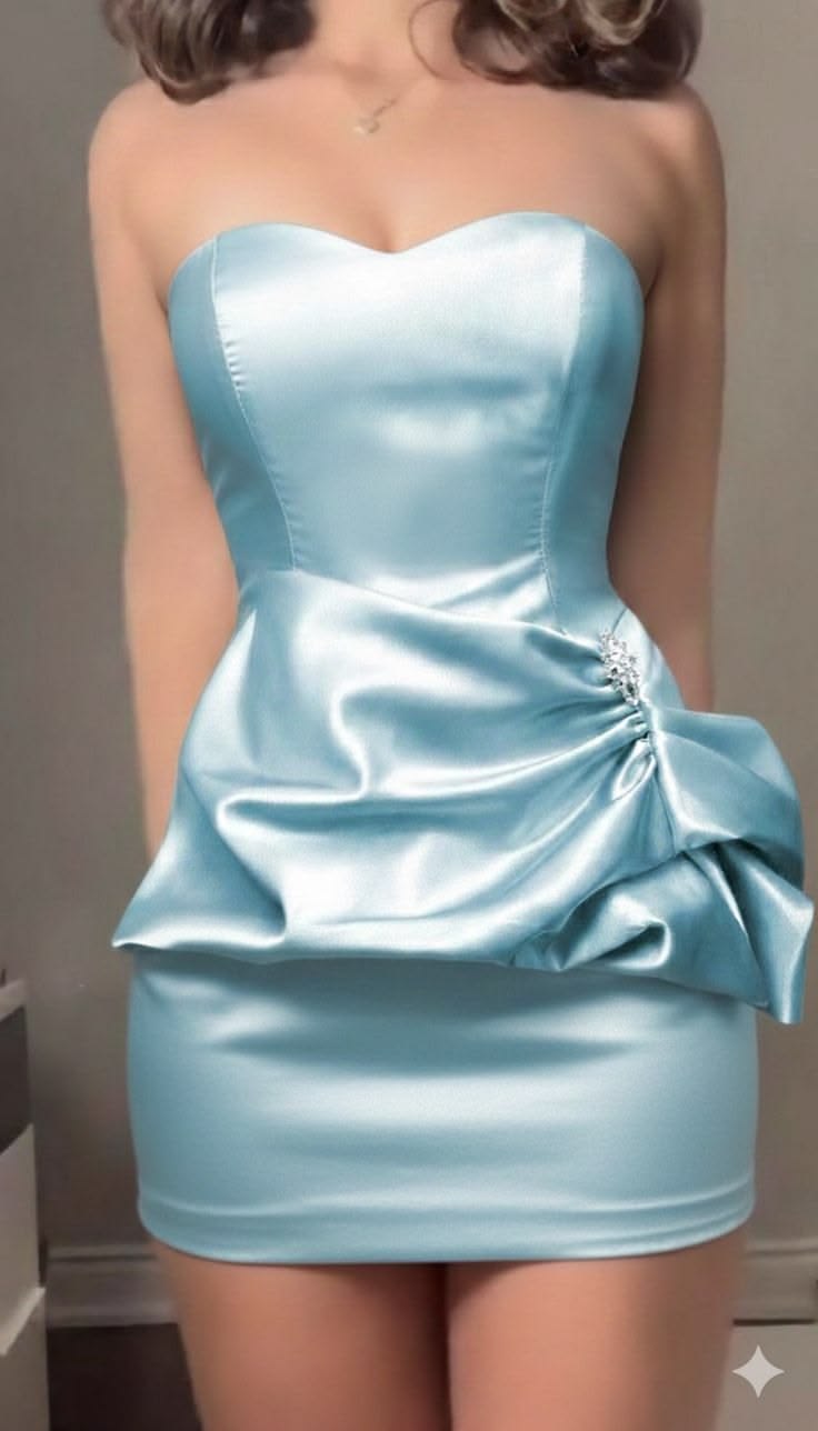 Shimmering Blue Mini Dress Sheath Strapless Homecoming Party Dresses RB9230