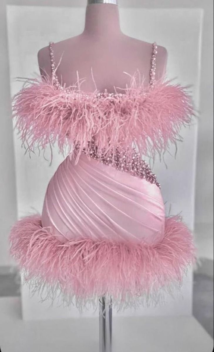 Élégante Robe Courte Moulante Rose à Bretelles et Plumes Robe de Bal Inspirante Hoco Robes de Soirée Blanches RB4145