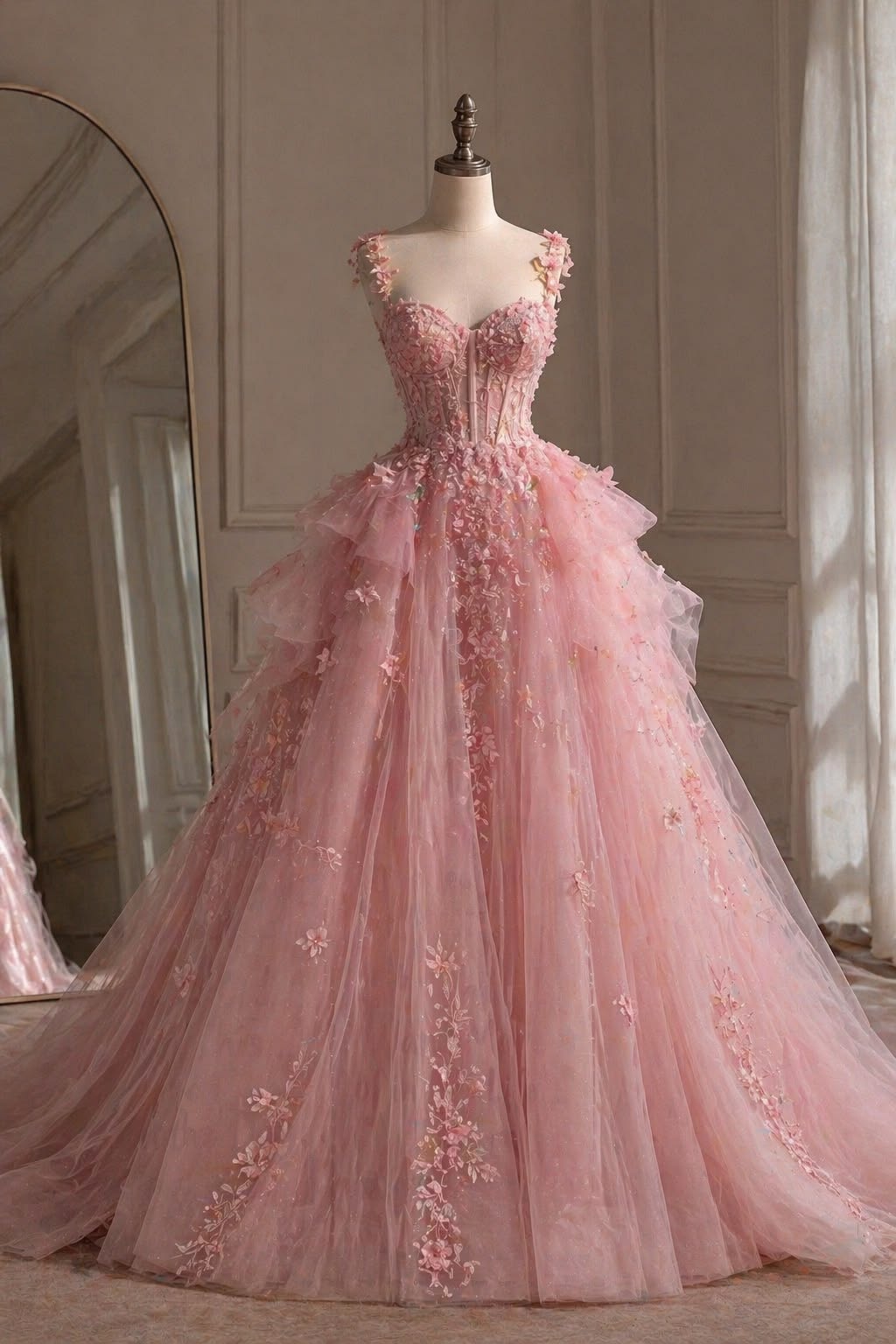 Charming Prom Dresses Ball Gown Fairytale Pink Prom Dress Moments Night Evening Formal Outfits RB6278