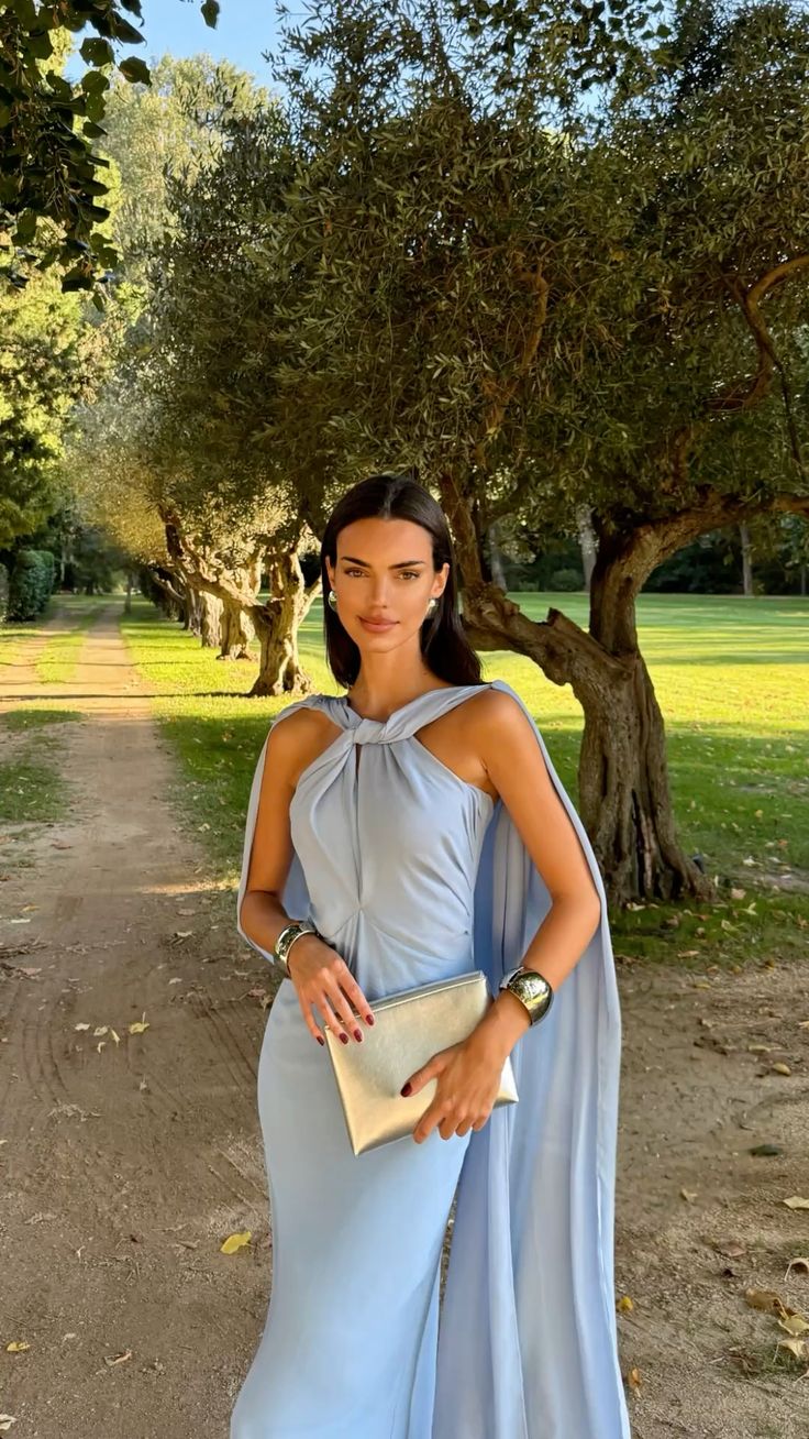Modest Sheath Light Sky Blue Satin Halter Spring Formal Dress Long Prom Dresses N4193