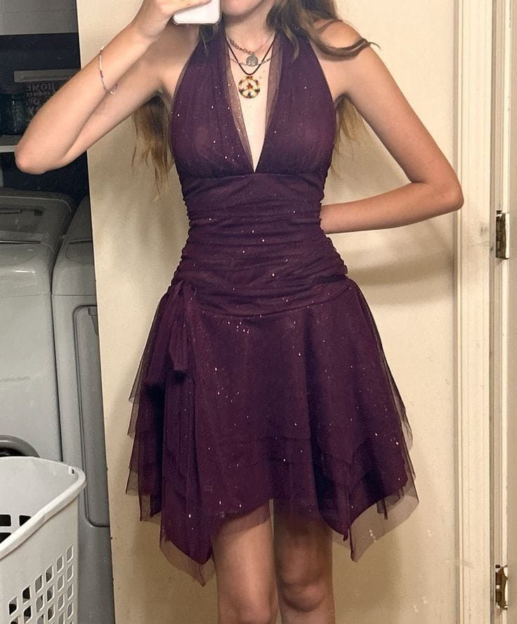 A line Grape Halter Sleeveless Homecoming Dress Mini Hoco Dress Cocktail Outfits RB9219