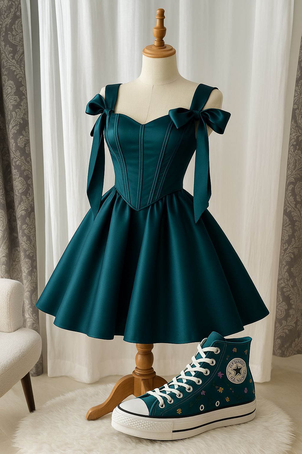 Flirty kurze Homecoming Kleider Ballkleid Spaghettiträger Dunkelgrün mit Schleife Abschlussball Mini Hoco Kleid RB4671