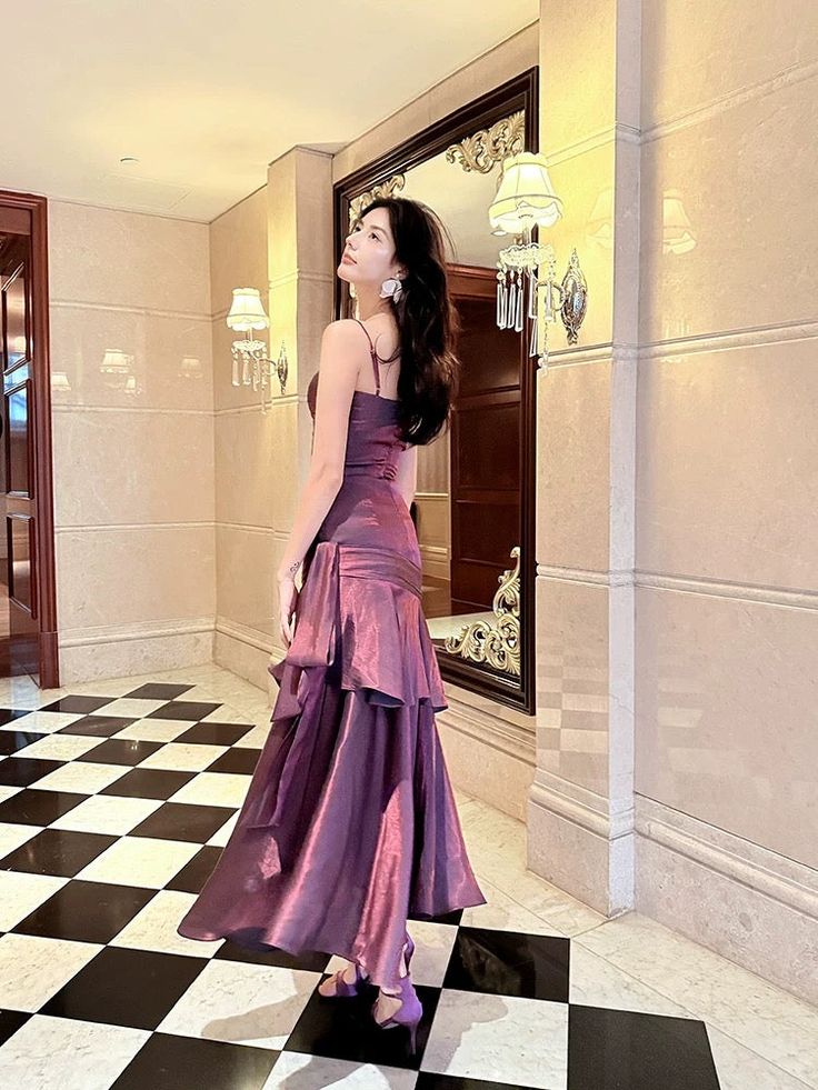 Elegantes und schickes asymmetrisches Rüschen-Cami-Kleid für Damen, schlichtes Party-, Abschlussball-, Abend-, Geburtstags- oder Hochzeitsgastkleid AB956