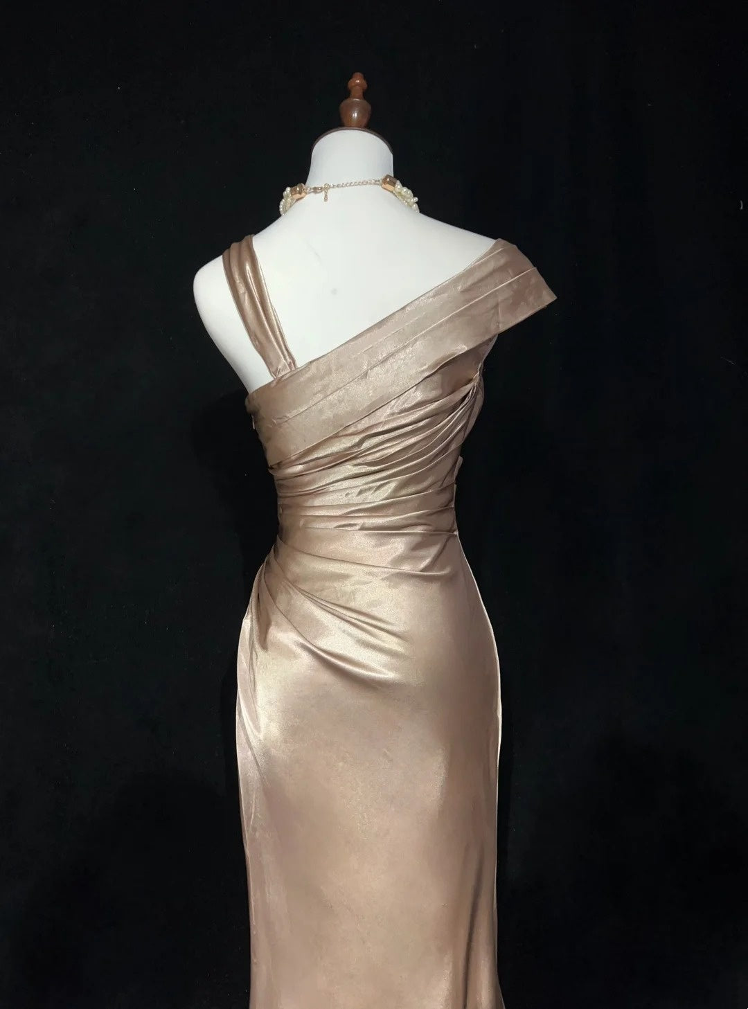 Robe de soirée rétro Vintage Sirène Champagne Avec Plis Longue Années 90 Tenues de soirée N2320
