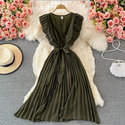 Einfaches V-Ausschnitt Chiffon Kurzes Kleid Modekleid RF0027