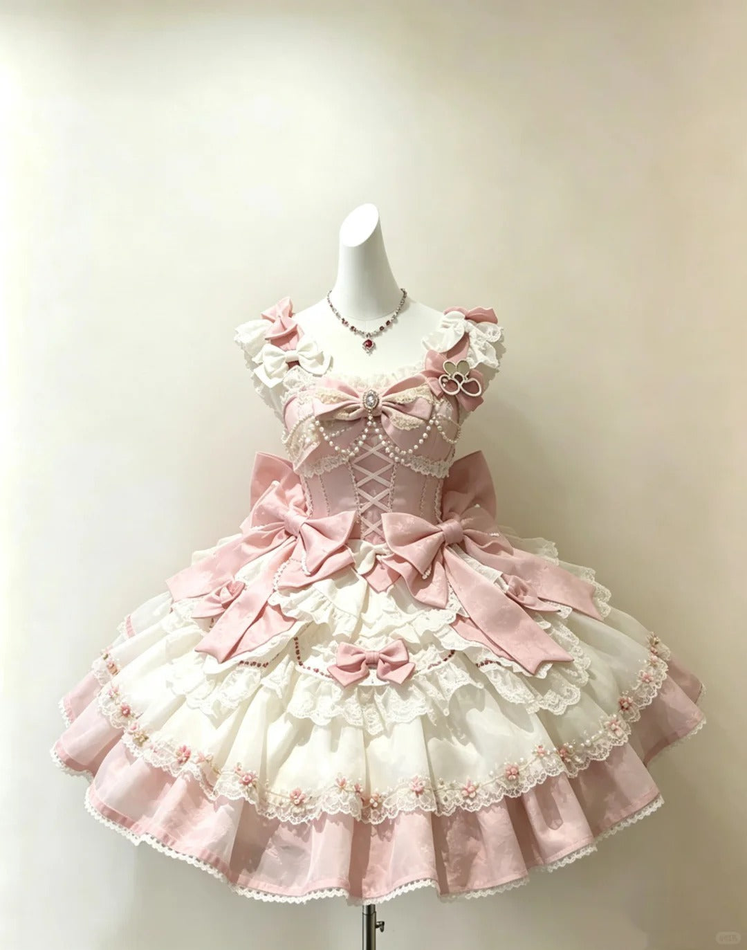 Romantisches Ballkleid, eckiger Ausschnitt, rosa Satin, weiße Spitze mit Schleife, Lolita-Kleid, Homecoming-Kleider, Hoco Outfits RB4686