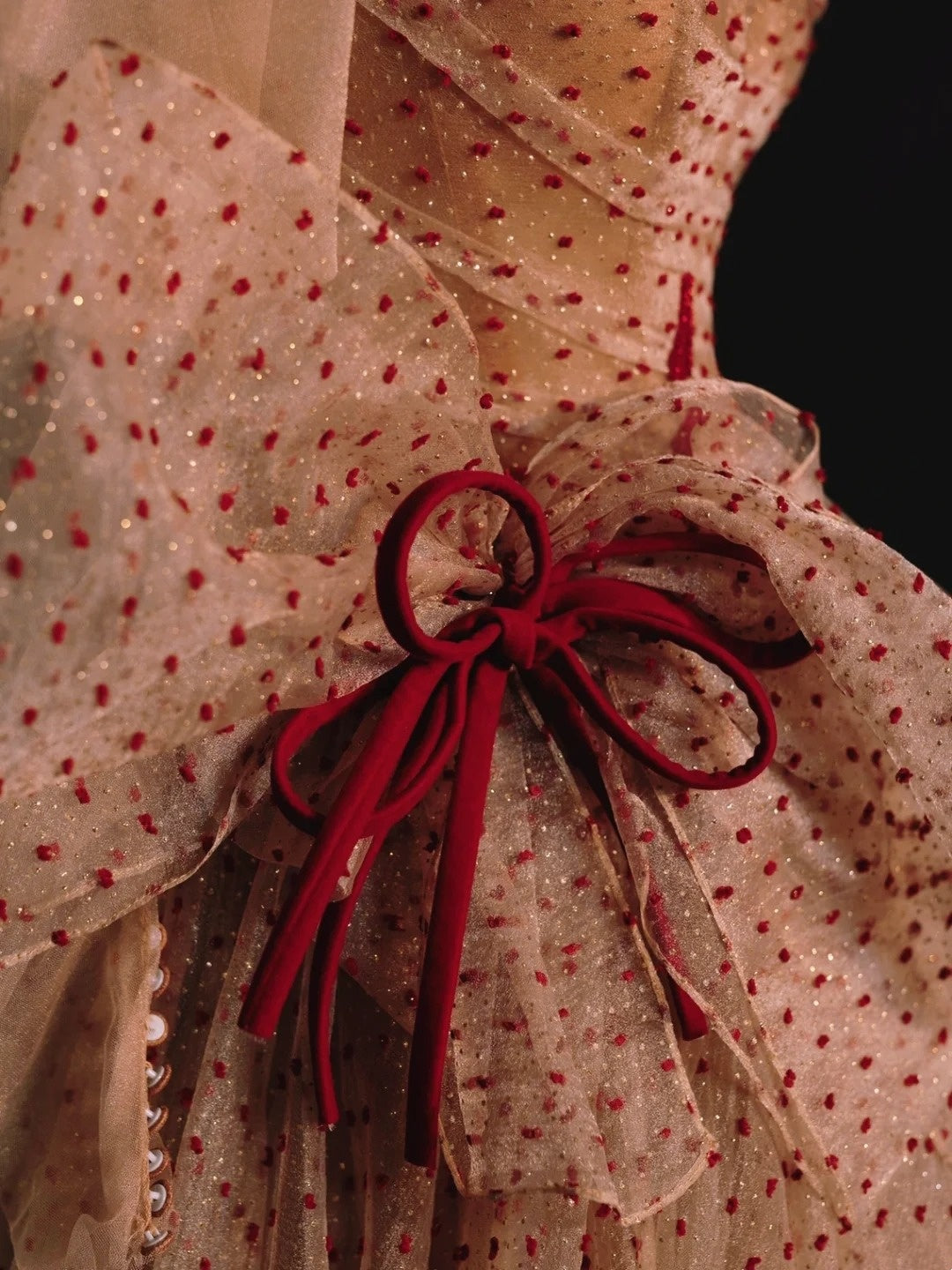 Robe de bal modeste sans bretelles en tulle à pois, manches longues, robe de bal pour lycéennes et demoiselles d'honneur, N1036