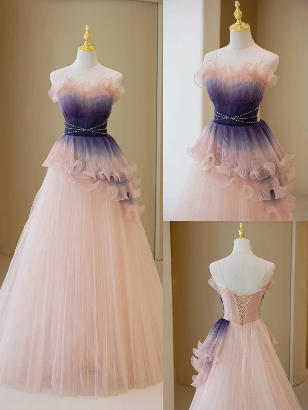 Robe de bal élégante sans bretelles en tulle rose poudré, robe de soirée longue inspirée des robes de bal de fin d'année N202