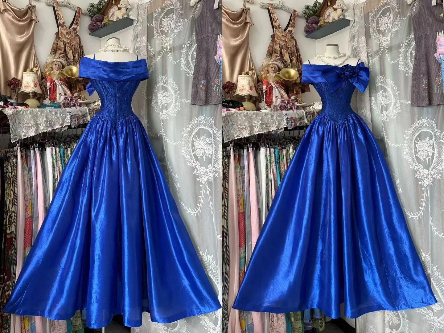 Robe de bal sobre à fines bretelles bleu roi, longue, idéale pour un bal de fin d'année, une soirée, un 21e anniversaire ou une remise de diplôme (N840)