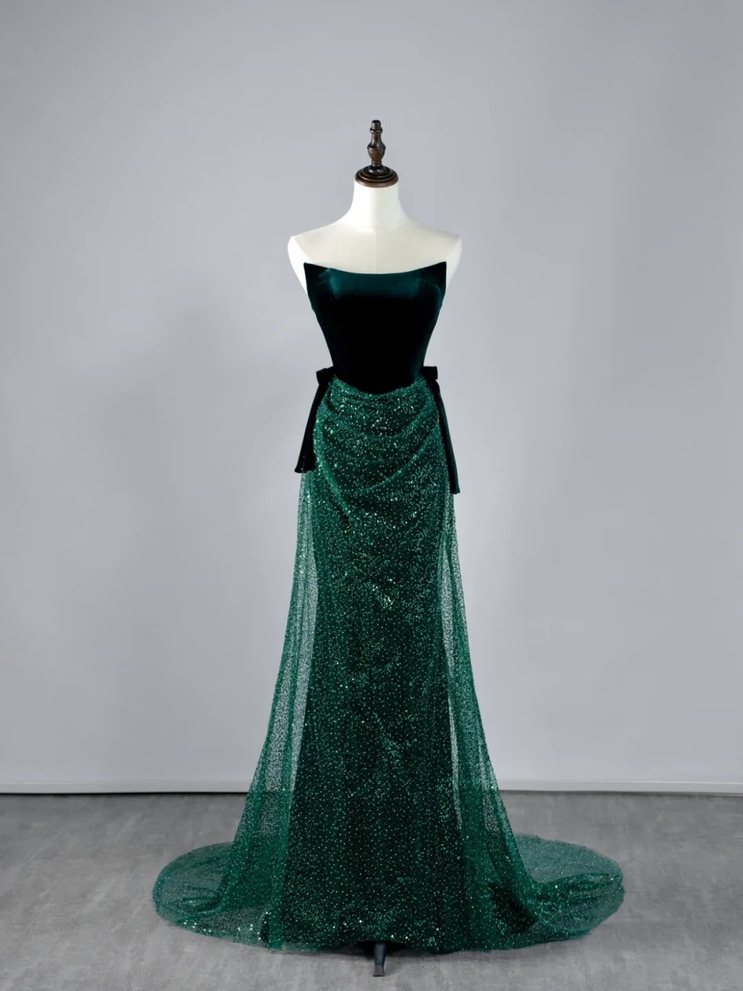 Glitter Mermaid Strapless Dark Green Sequin Pleated Long Prom Dresses RubyFashionDress Glitter Mermaid Strapless Dark Green Sequin Pleated Long Prom Dresses RubyFashionDress