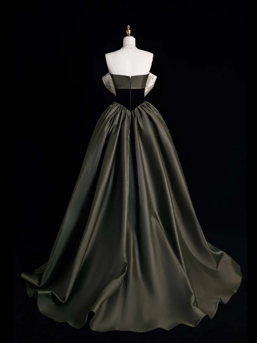 Elegantes, trägerloses, olivgrünes Satin-Abendkleid im Retro-Stil der 1950er Jahre, Abendkleid N868