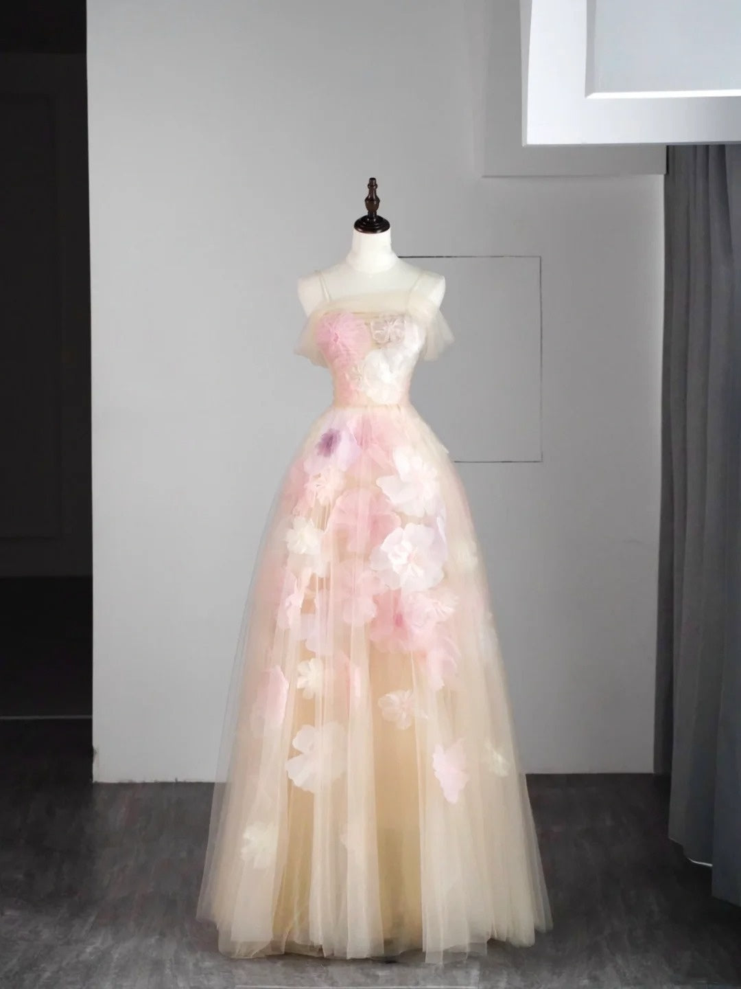 Robe de bal modeste à épaules dénudées en tulle rose, longue robe de soirée, tenue pour un 22e anniversaire, robe de remise de diplôme N870