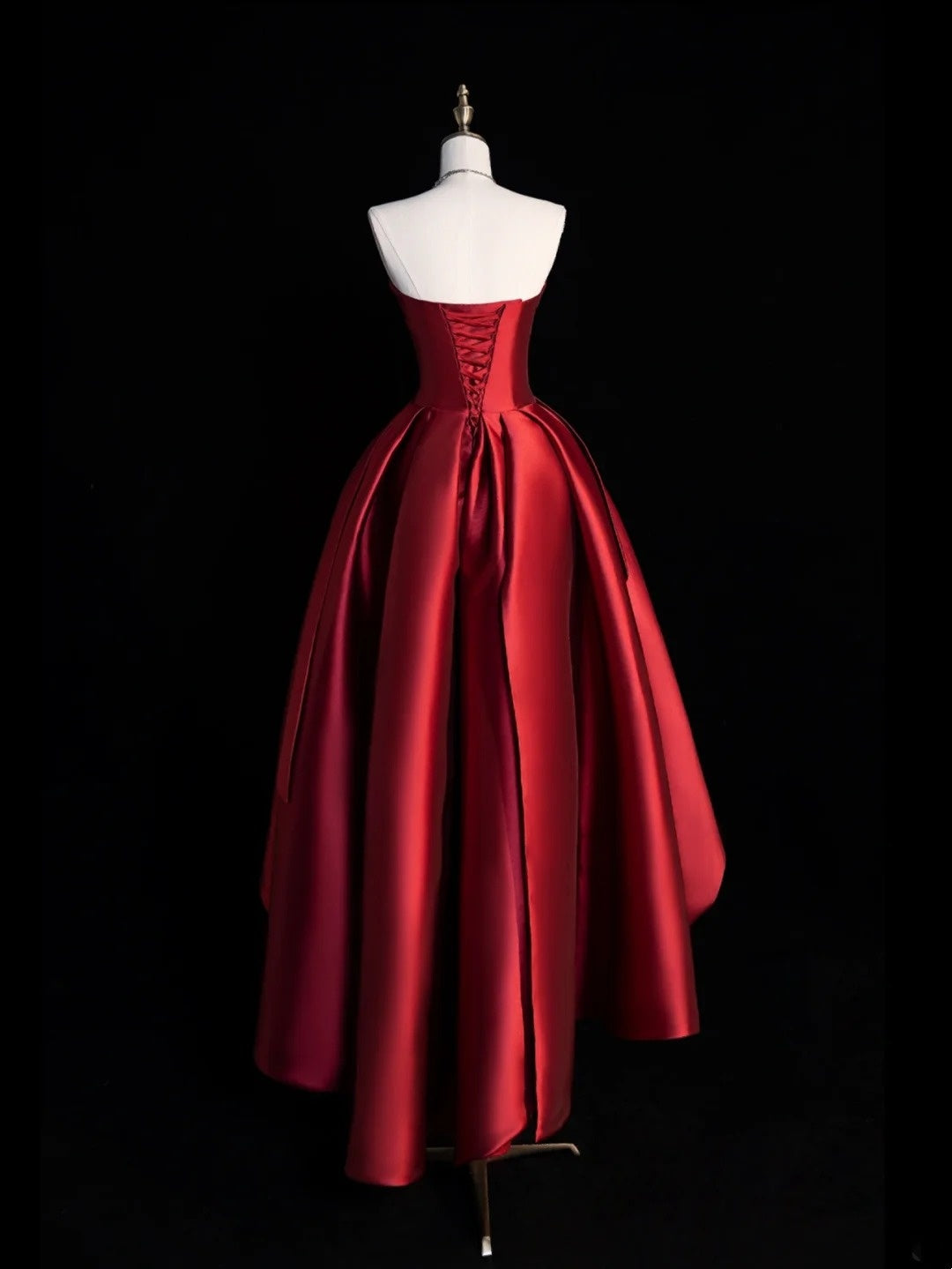Classy Ball Gowns High Low Strapless Burgundy Satin Prom Dresses Graduation 20th Birthday Outfits N506